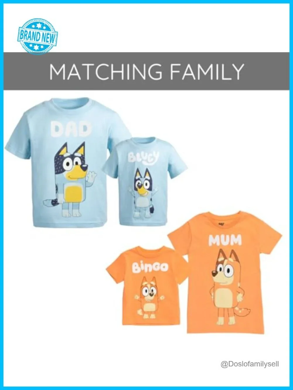 Bluey Matching Family Short Sleeve T-Shirt - Soft Cotton Blend Crewneck Tee